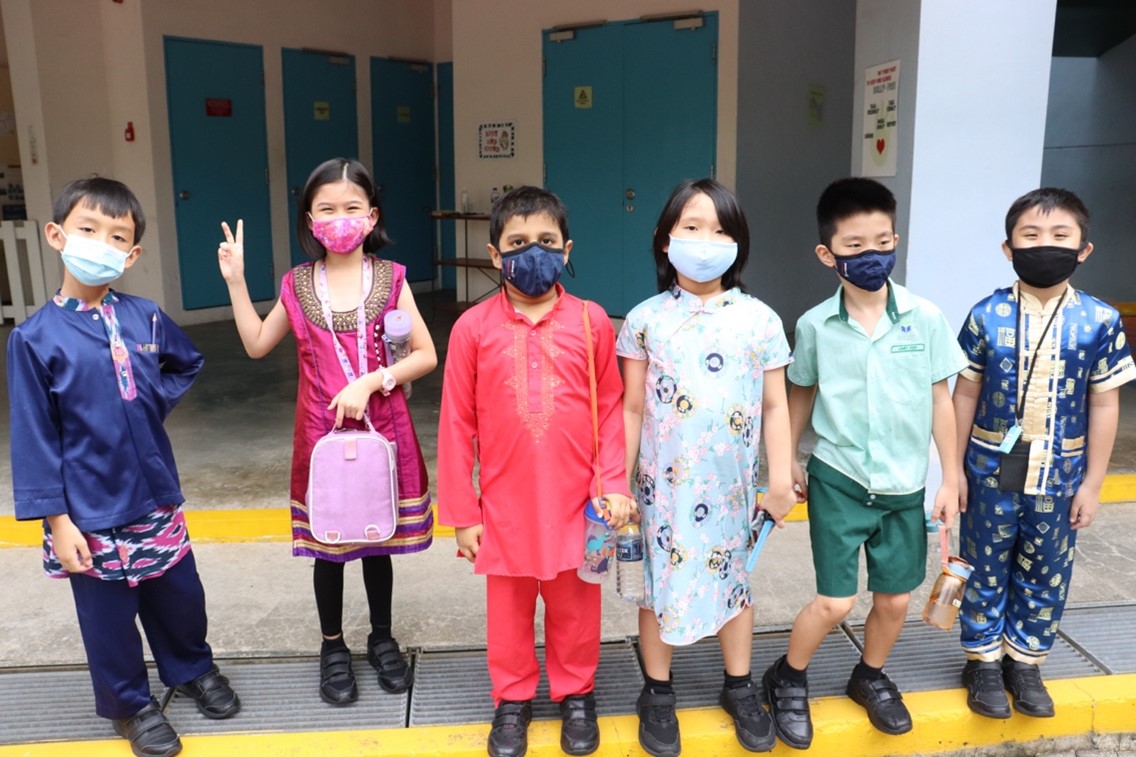 Students dressed in their ethnic outfits. Always a sea of colour on Racial Harmony Day!