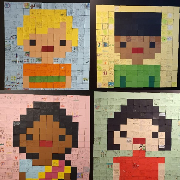 Pixel art display made up of students’ and teachers’ messages on what racial harmony means to them.